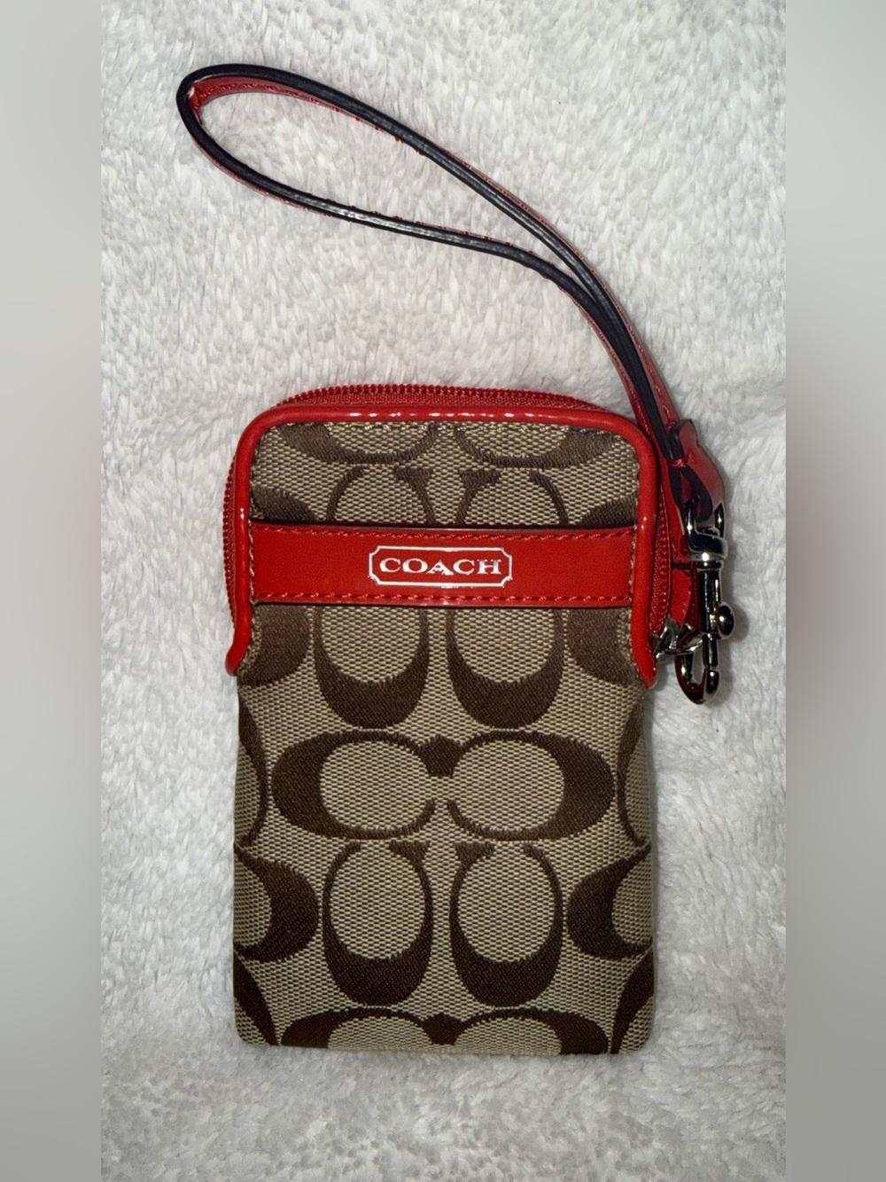 Red Coach Signature Canvas Mini Wristlet